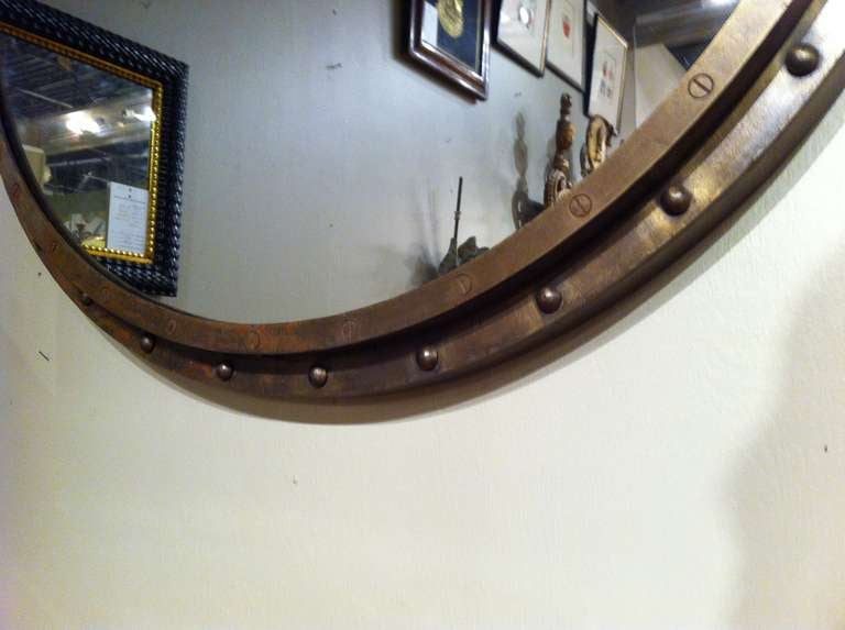Round Industrial Steel Mirror In Excellent Condition In Stamford, CT