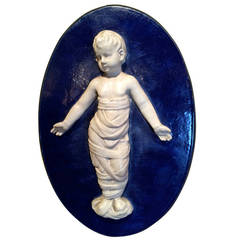 Antique Della Robbia Glazed Ceramic Plaque