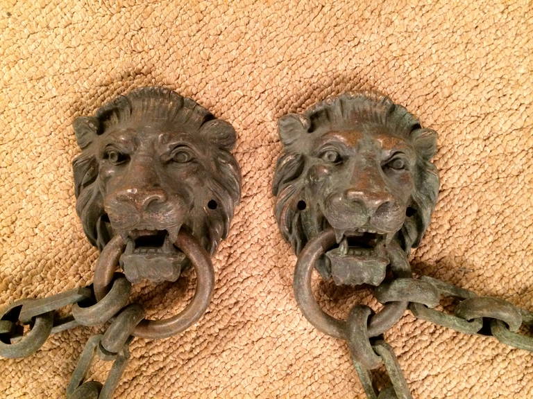 Pair Bronze Lion Masks