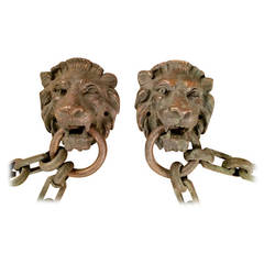 Pair Bronze Lion Masks