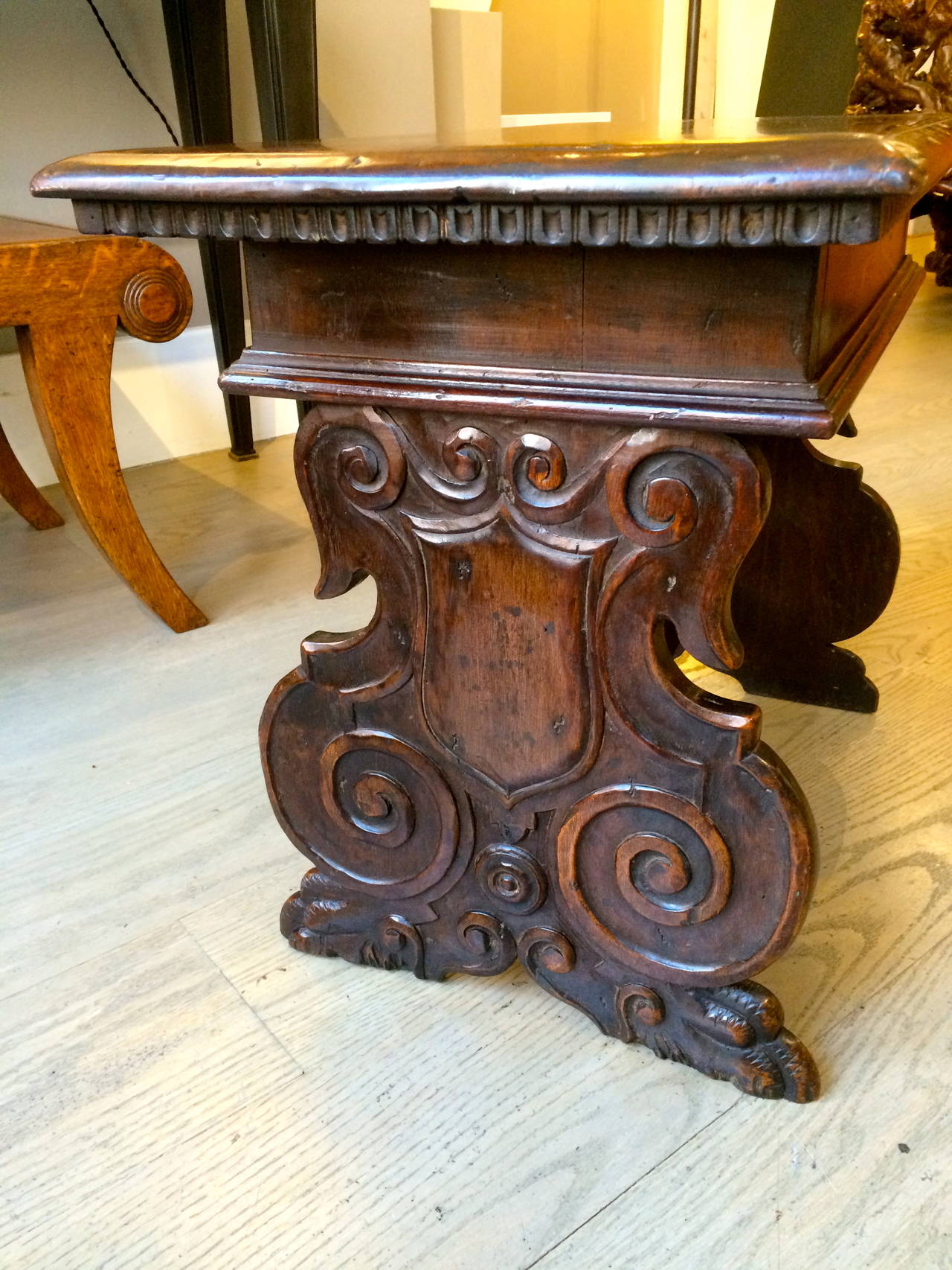 Italian Baroque Style Walnut Single Drawer Side Table 3