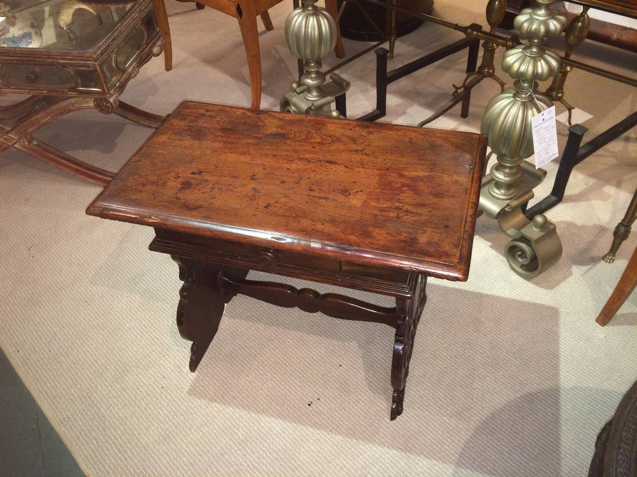 Italian Baroque Style Walnut Single Drawer Side Table For Sale 1