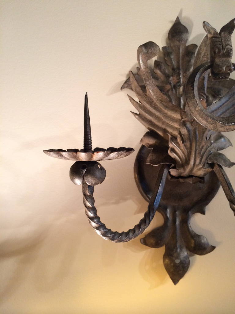Pair of Wrought Iron Sconces In Excellent Condition In Stamford, CT