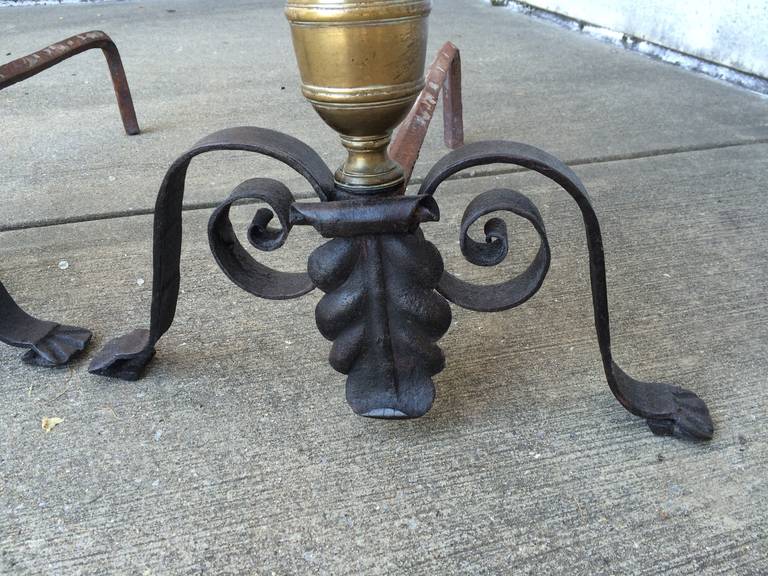 Pair of 17th Century Italian Baroque Wrought Iron and Bronze Andirons In Good Condition In Stamford, CT