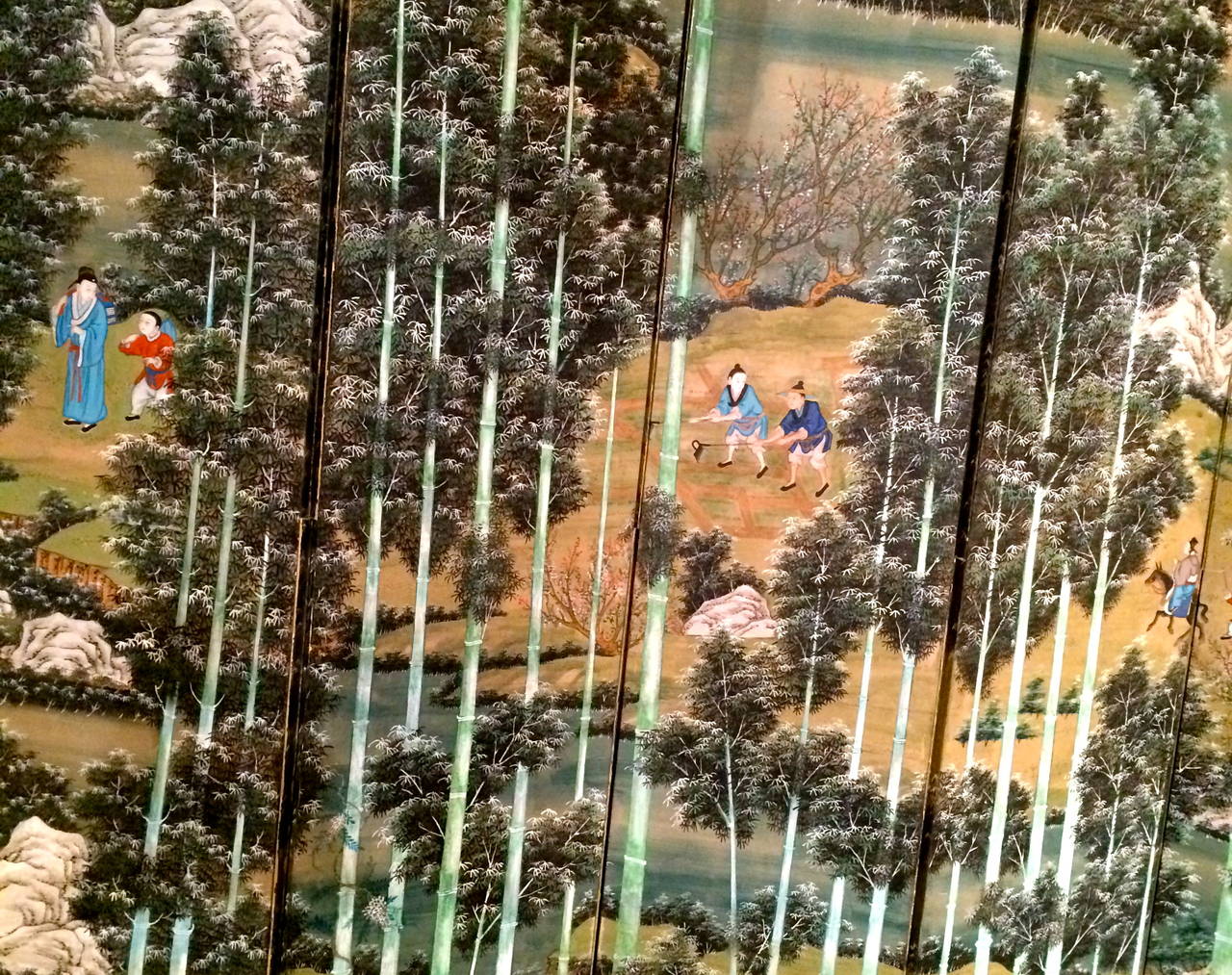 Paper Large Chinese Painted Screen With Bamboo Forest