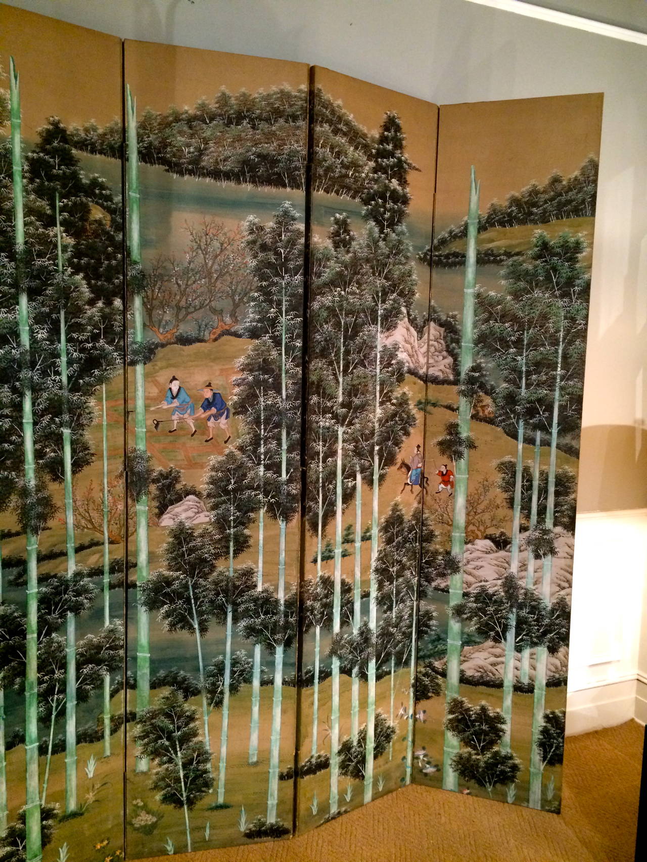 Large Chinese Painted Screen With Bamboo Forest 1