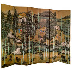 Large Chinese Painted Screen With Bamboo Forest 9