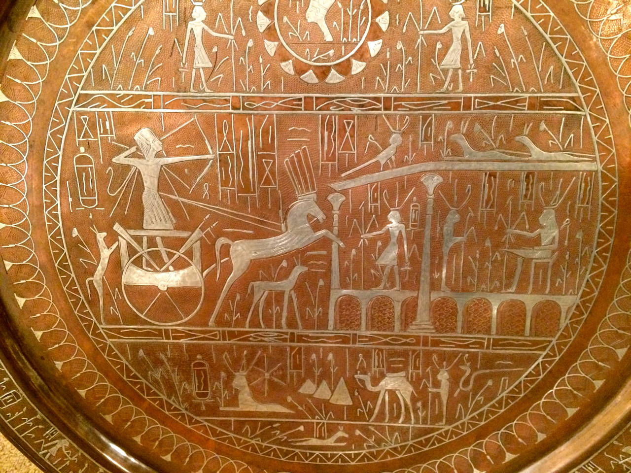 egyptian copper plate with silver inlay