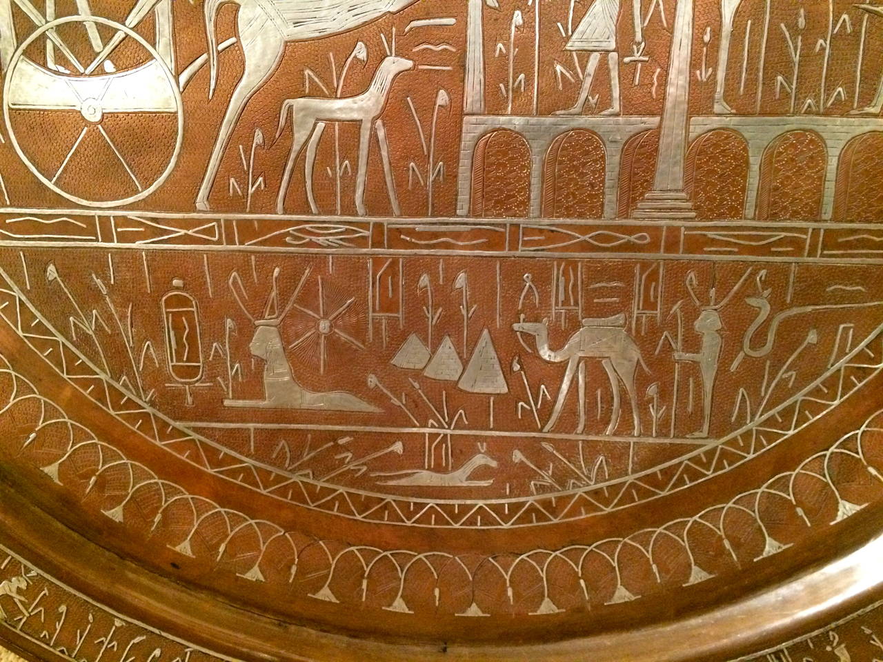 Egyptian Revival Copper and Silver Charger with Hieroglyphics 3