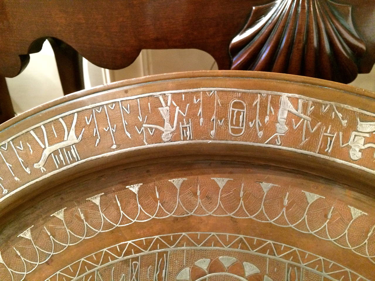Egyptian Revival Copper and Silver Charger with Hieroglyphics 1