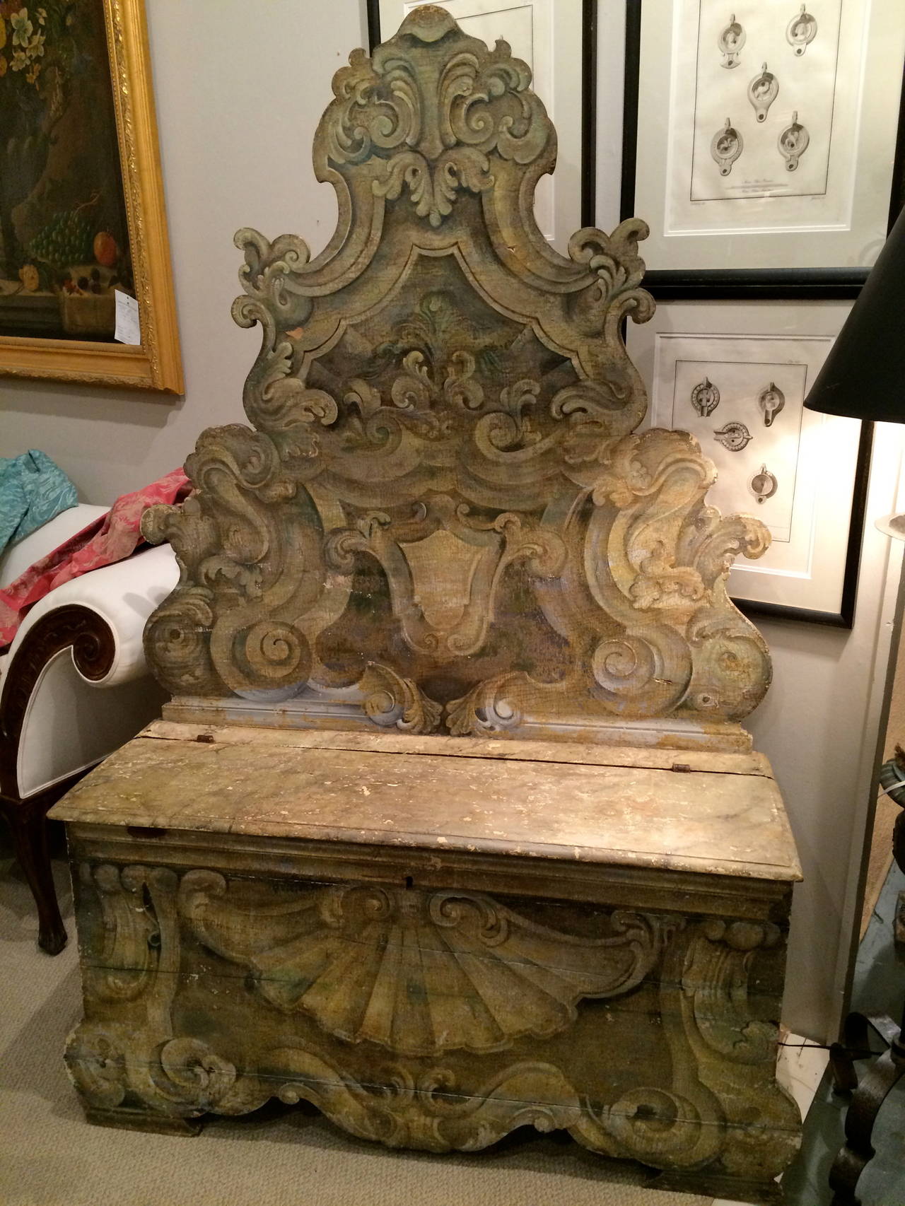 Italian Baroque Painted Hall Bench at 1stDibs