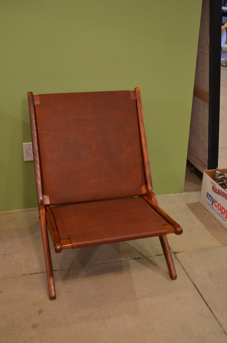 Mid-Century Modern Pair of Danish Scissor Chairs in Walnut and Leather