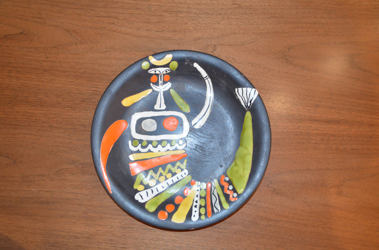 One of a kind hand-painted ceramic plate by Roger Capron.