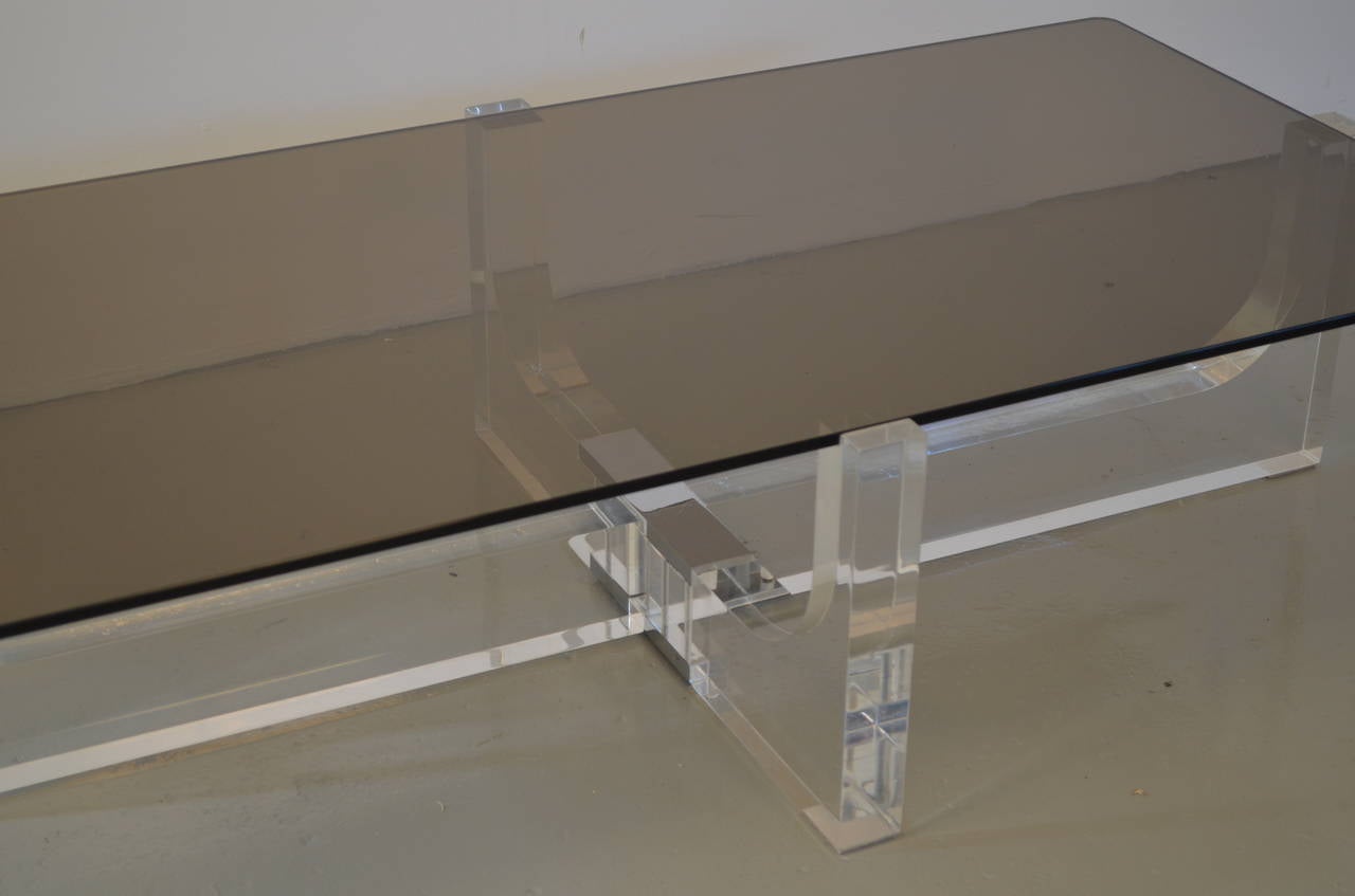 Mid-Century Modern Lucite Base Coffee Table with Glass Top