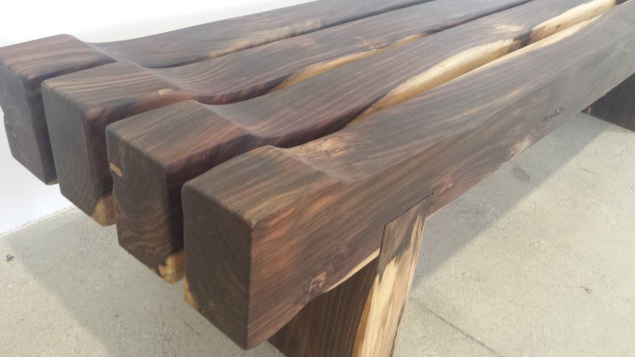 Modern Brazilian Rosewood Slat Bench