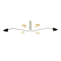 Ceiling Lamp w/ 6 Rotating Arms, Black & White, by Serge Mouille