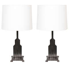 Pair of 1920s American Modernist Skyscraper Lamps by Jules Bouy