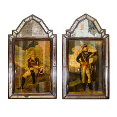 Pair of Mirror Framed Decoupaged Military Prints