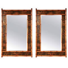 Near Pair of Bamboo Japanned Mirrors