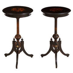 Pair of French Napoleon III Ebonized Side Tables with Marquetry, circa 1865 9