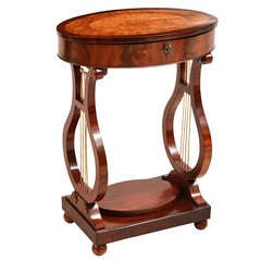 Antique Biedermeier Sewing Table with Lyre Base, circa 1830