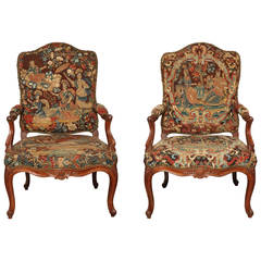 Pair of Louis XV Needlepoint Fauteuils