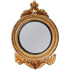 Large Regency Style Convex Mirror with Leafy Crest