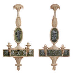 Pair of George III Carved and Painted Eglomise Appliques