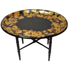 Stenciled Papier Mache Oval Tray on Stand