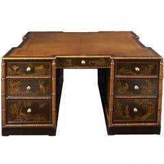 English Chinoiserie Leather Top Partners Desk