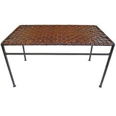 Mid-Century Woven Leather Bench Attributed to Swift and Monell