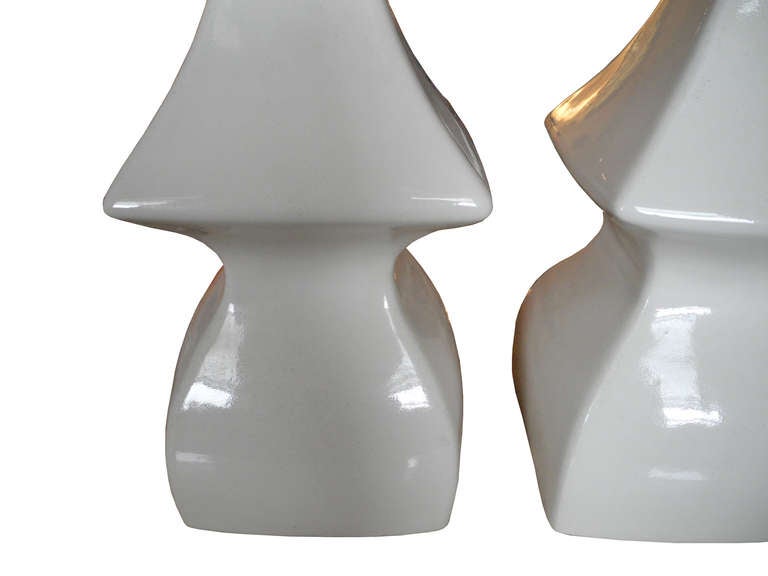 American Mid-Century Modern White Ceramic Pagoda Shaped Lamps
