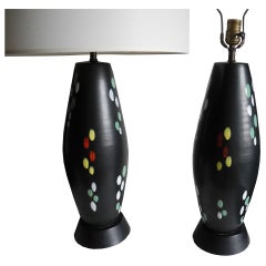 Mid-Century Modern Italian Black Ceramic Lamps, 1950s