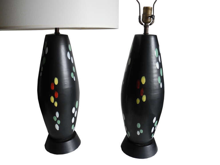 Mid-Century Modern Italian Black Ceramic Lamps, 1950s