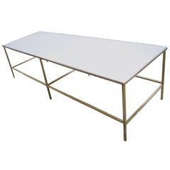 Modern Milk Glass, Solid Brass Coffee Table by Finn Andersen for Selig