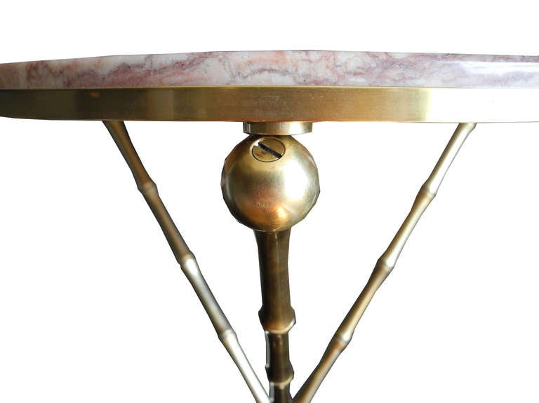 Modern Pair of Solid Brass Faux Bamboo and Pink Marble Side Tables