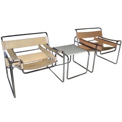 Pair of Vintage Marcel Breuer Chairs and Table for Cassina Italy