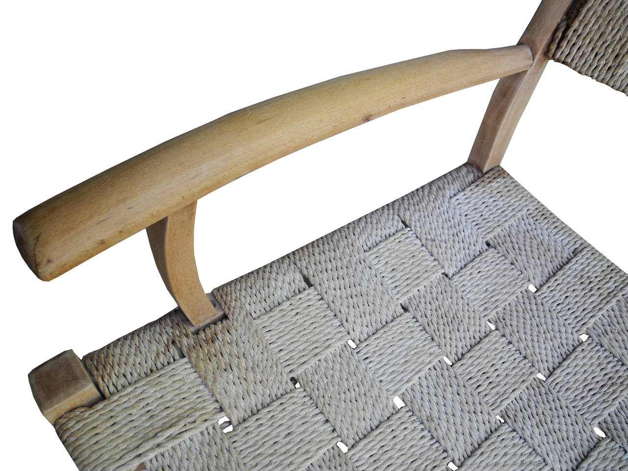 1950s Scandinavian Danish Modern Oak Rope Low Lounge Chairs In Good Condition For Sale In Hudson, NY