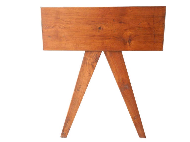 Indian Pierre Jeanneret Teak Desk and Arm Chair, College of Architecture, Chandigarh For Sale