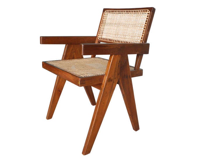 Pierre Jeanneret Teak Desk and Arm Chair, College of Architecture, Chandigarh In Good Condition For Sale In Hudson, NY