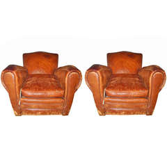 Pair of French Leather Club Chairs