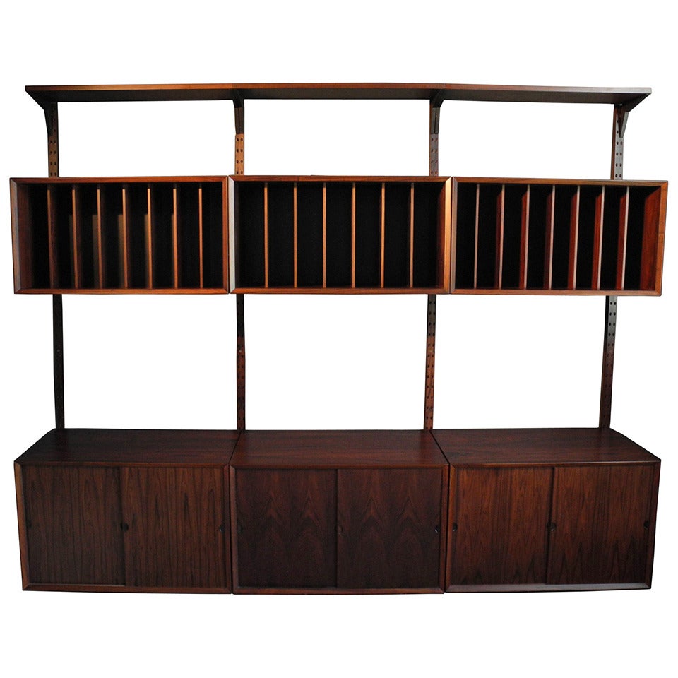 Danish Modern Rosewood Record Wall Unit by Poul Cadovious for Cado For Sale