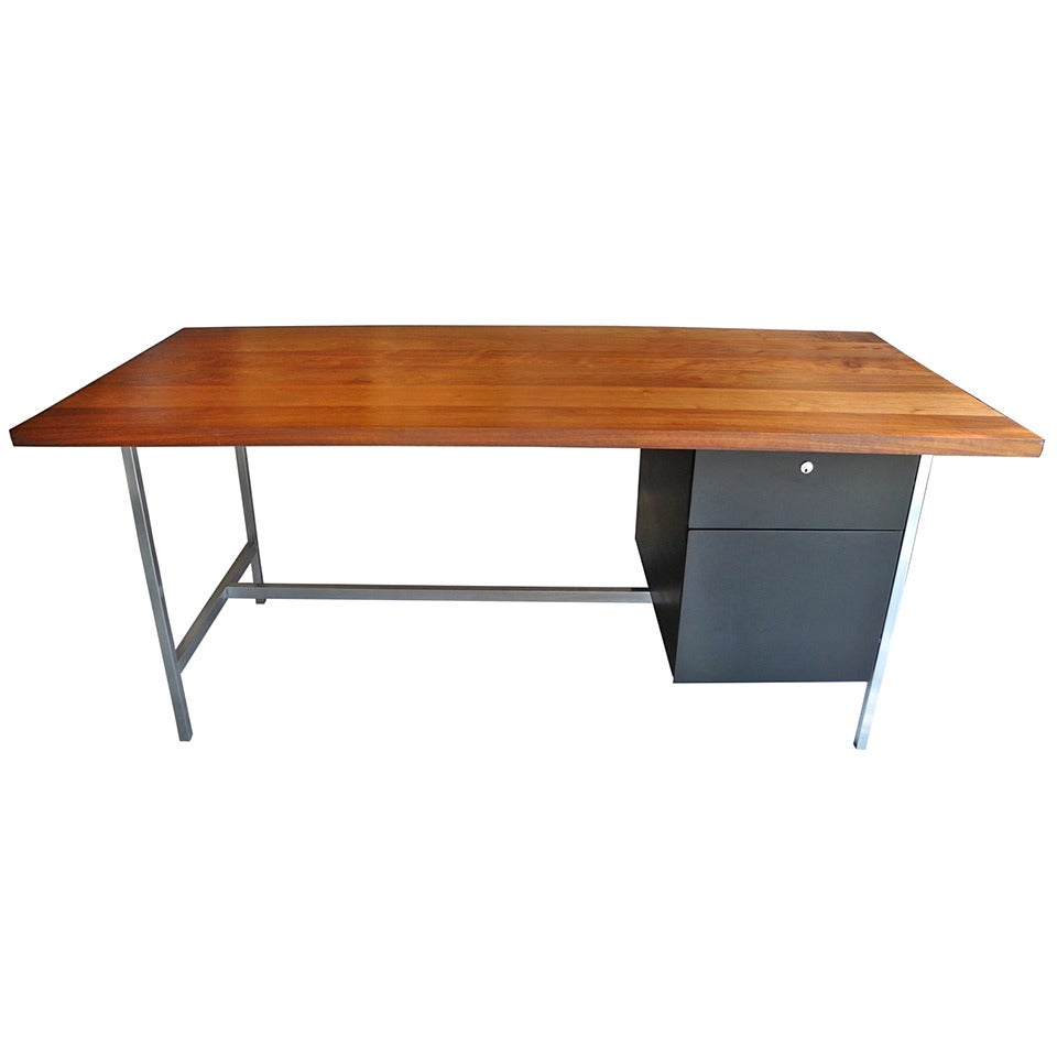 Florence Knoll Walnut and Steel Desk for Knoll at 1stDibs