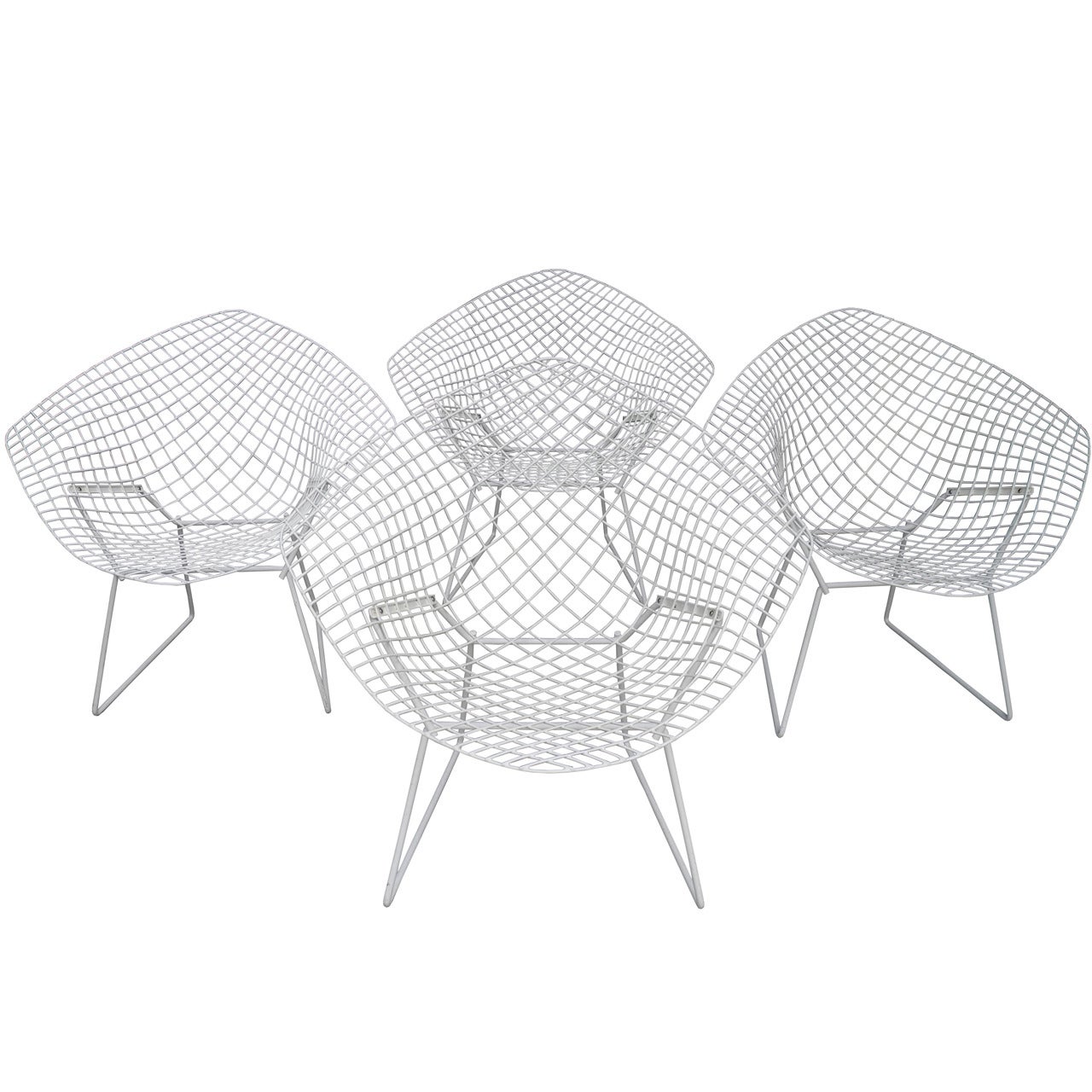 Set of Four Modern Harry Bertoia Metal Diamond Armchairs for Knoll