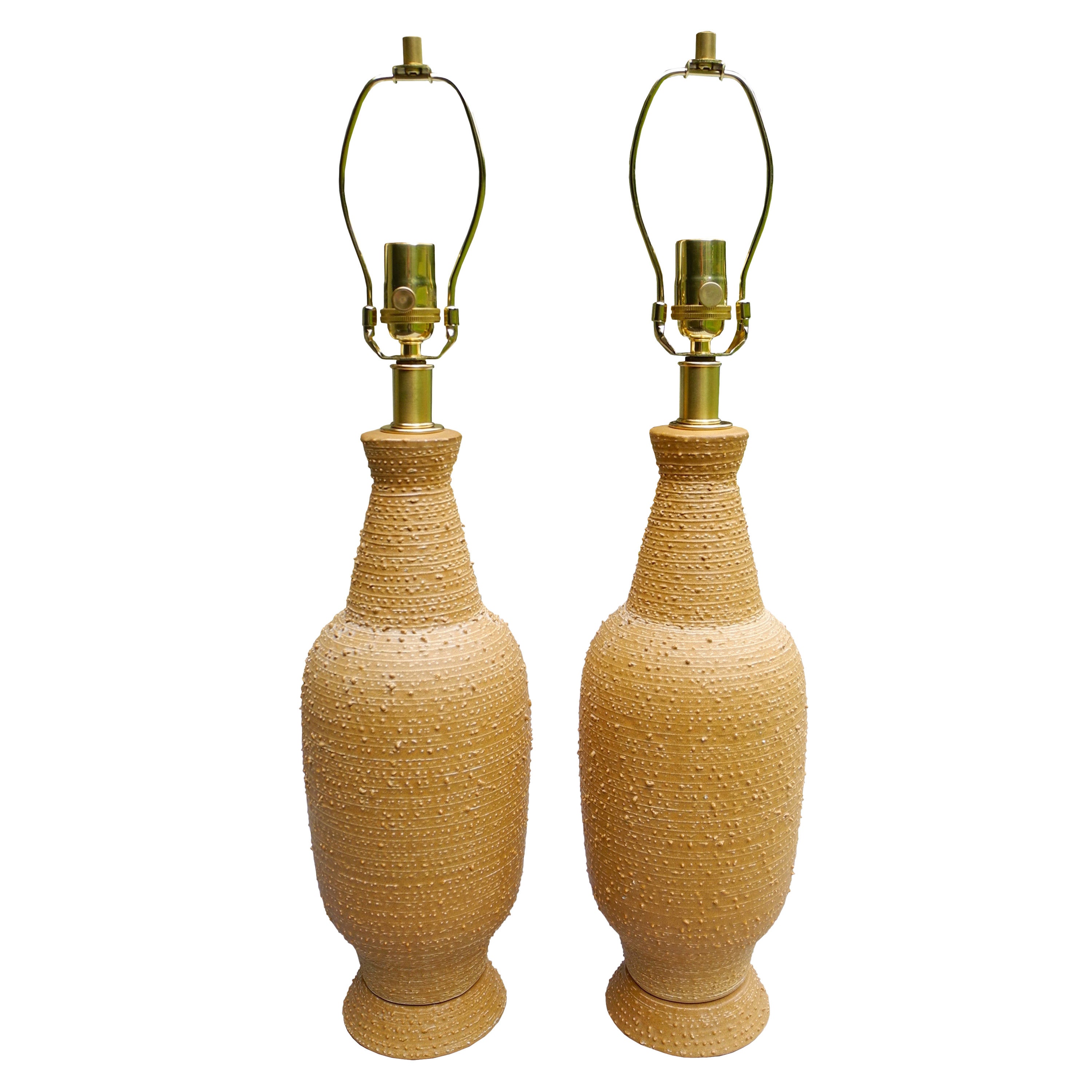 Mid-Century Tan Ceramic Table Lamps by Design Technics For Sale