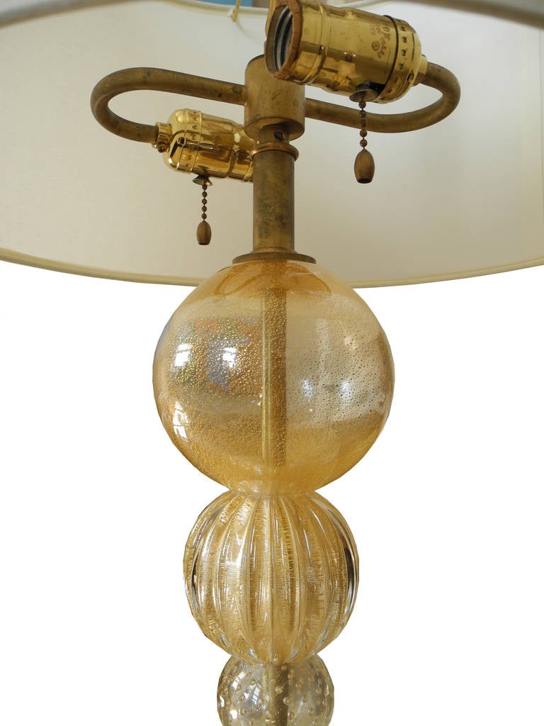 American Vintage Glass Lamp with Gold Flakes in the Traditional Venini Style For Sale