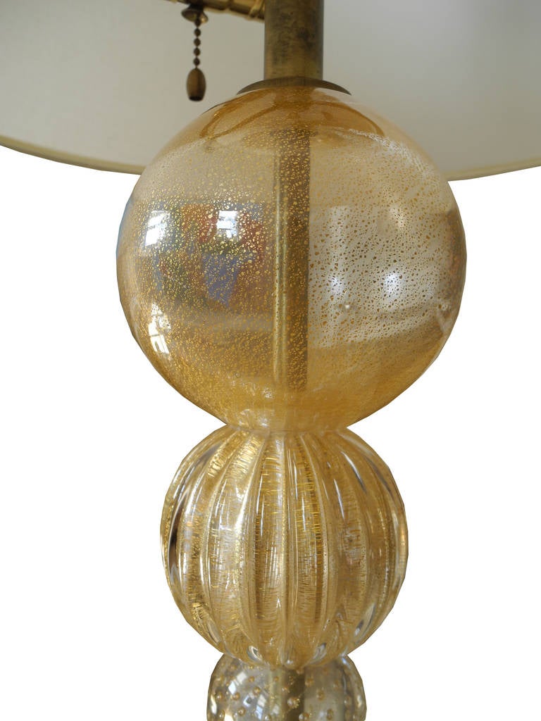Vintage Glass Lamp with Gold Flakes in the Traditional Venini Style In Good Condition For Sale In Hudson, NY