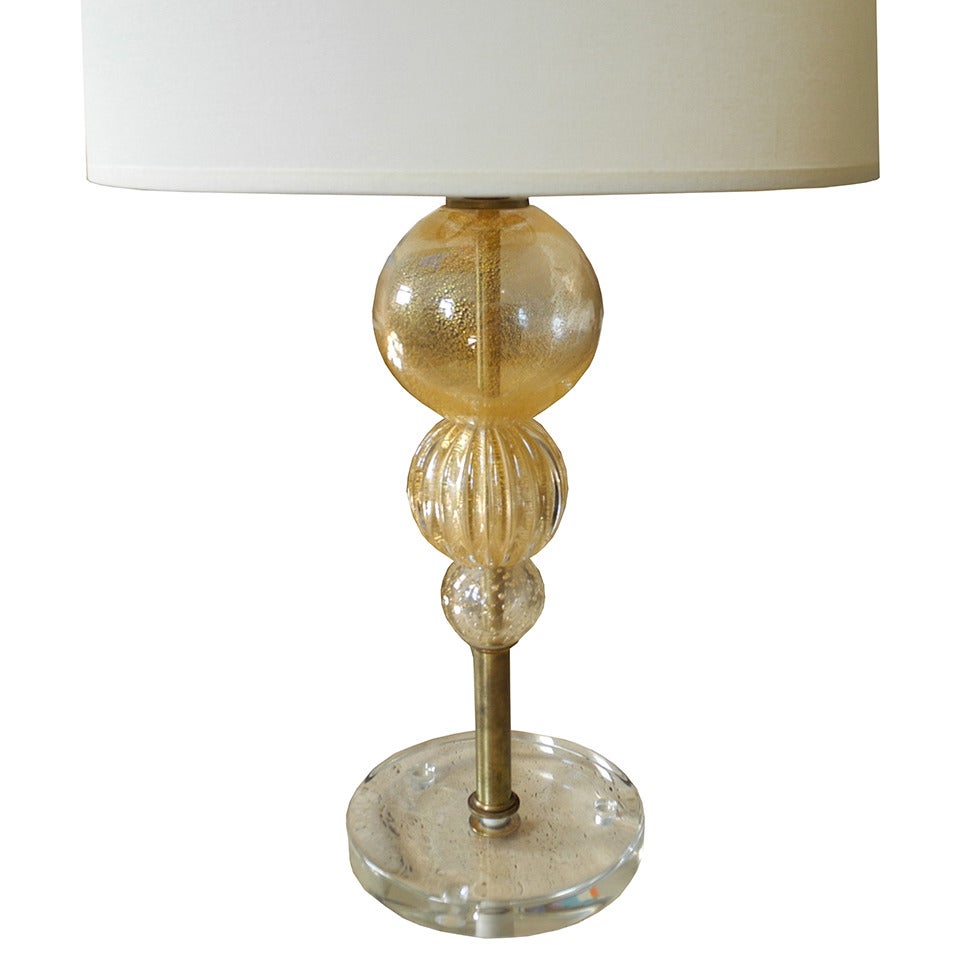 Vintage Glass Lamp with Gold Flakes in the Traditional Venini Style For Sale