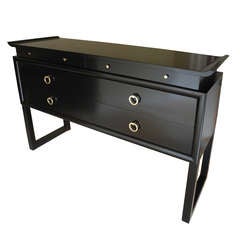 Mid-Century Modern Pagoda Asian Style Black Sideboard/Server with Drawers