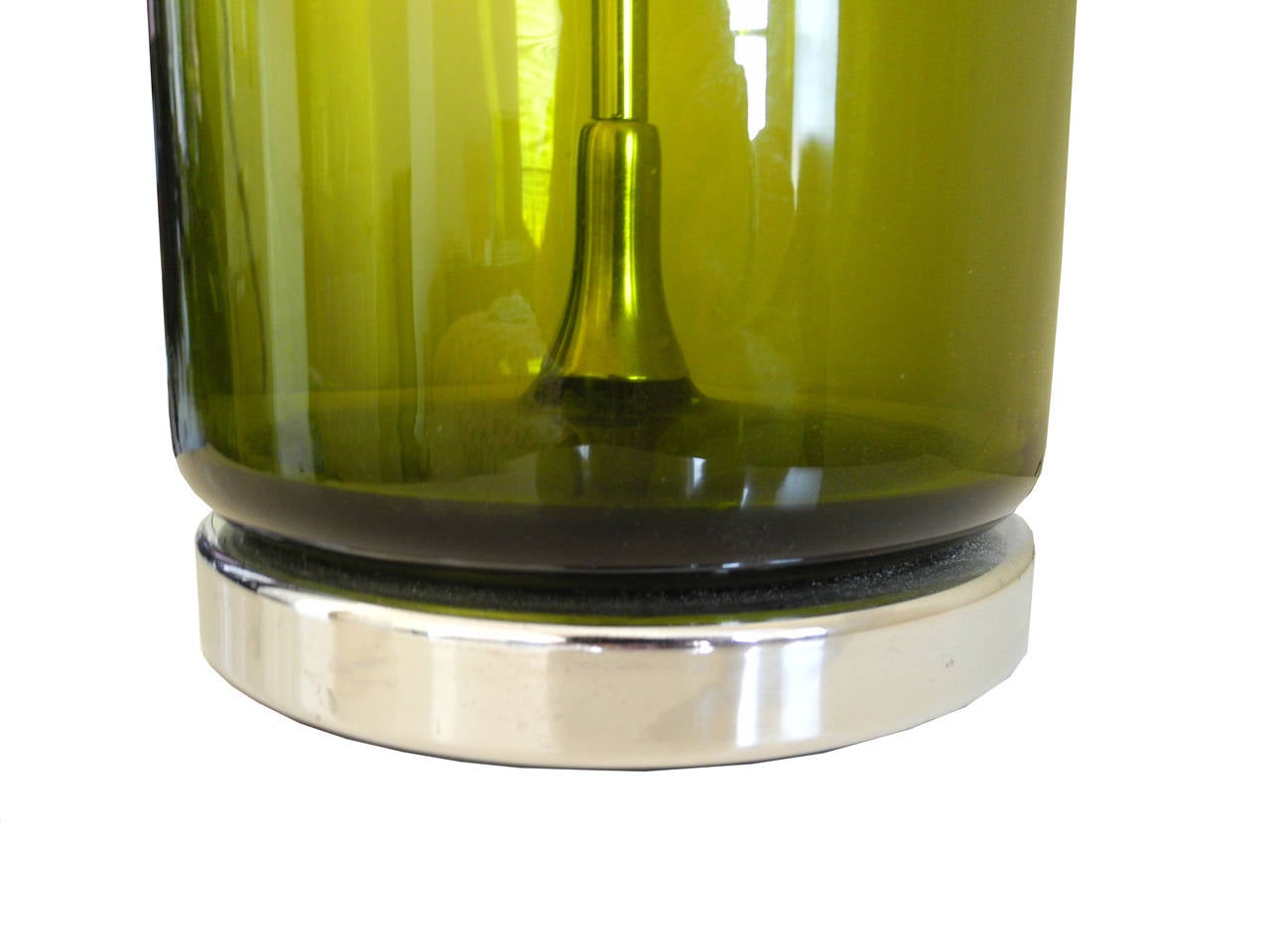 Mid-Century Modern 1970's Green Glass and Chrome Mod Lamp In Good Condition For Sale In Hudson, NY